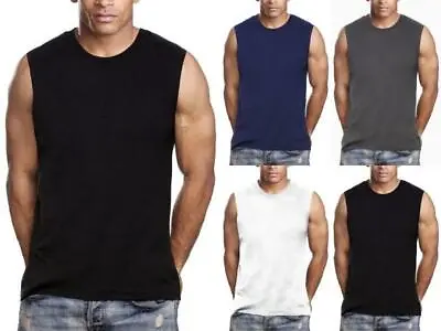 Mens Gym Muscle Tank Top Sleeveless T-Shirt Heavy 100% Cotton Workout Fitness  • $11.98