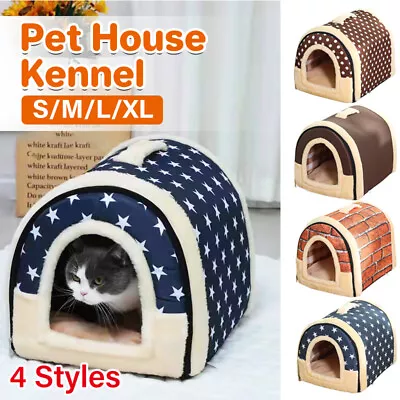 Pet Dog House Kennel Soft Igloo Beds Cave Cat Puppy Bed Doggy Warm Cushion Fold • $49.11