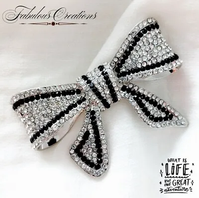 £5.99 • Buy Luxury Black Diamante Crystal Art Deco Bow Knot Brooch Vintage Silver Pin Gift