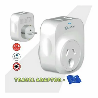 $54.95 • Buy Travel Adapter 2 USB Outlets Power Socket To Plug Australia To Europe Bali
