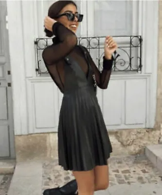 $19.50 • Buy Zara Pleated Faux Leather Pinafore Dress Women's Medium - Blogger Favorite