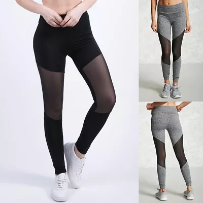 Women Sexy High Waist Mesh Panel Side Leggings Tummy Control Skinny Yoga Pants • $10.99