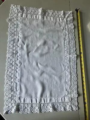 £4 • Buy Antique Vintage Set Of 2 White Table Mats - Linen Cotton Lace Embroidery