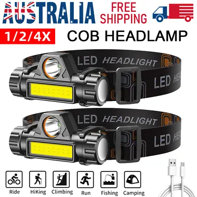 LED Headlamp Super Bright Head Torch USB Rechargeable COB Headlight Waterproof • $14.22