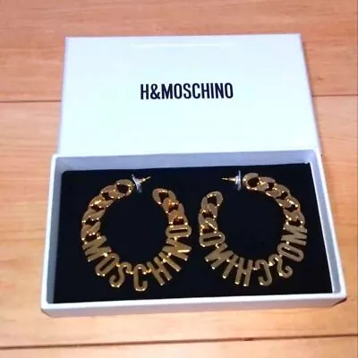 Moschino H&M Logo Letter Hoop Earring Gold Plated GP Jewelry Accessory W/Box • $109.90