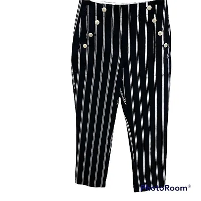 J Crew Women's Striped Sailor Pants Size 4 Navy White Button Nautical Preppy • $3