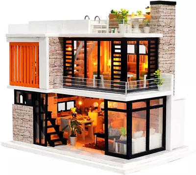 Spilay Dollhouse Miniature With FurnitureDIY Dollhouse Kit Mini Modern Villa • $48.23