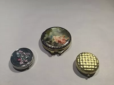 Lot Of 3 Vintage Ladies Vanity Items To Include Pill Boxes And A Ladies Compact • $5.99