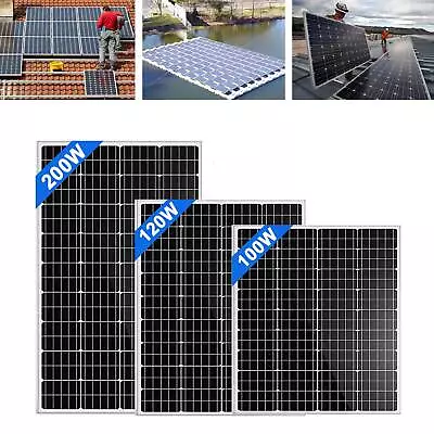 200W/120W/100W Mono Solar Panel For Home Boat Off Grid Solar System Backup Power • £63.55