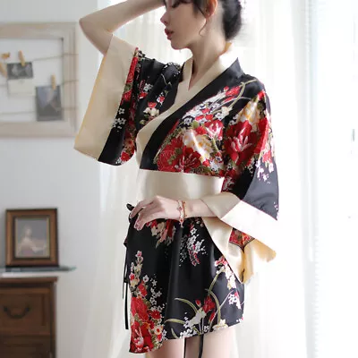 Floral Silky Bathrobe Nightdress Costume Cosplay Sexy Japanese Kimono Lingerie • £14.99