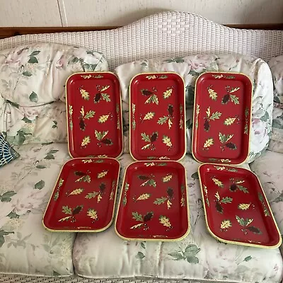 Set Of 6 Vintage Americana Metal Trays /Red With Oak Leaves/v • $20