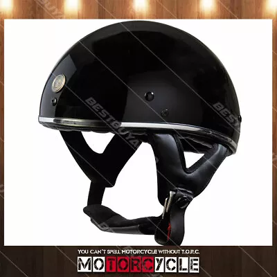 T5 Fiber Glass Half Shell Retro Vintage Motorcycle Helmet Gloss Black Chrome XXL • $129.99