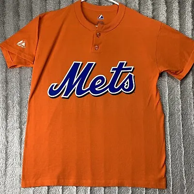 Majestic New York Mets Baseball T-shirt Youth Unisex XL Orange Blue Henley • $5