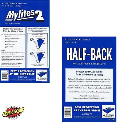 50 Mylites2 CURRENT Mylars Bags & 50 Half Back Comic Boards 700M2/675HB E.Gerber • $28.34