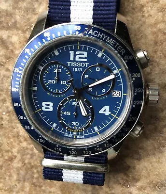 Vintage Tissot Quartz V8 Chronograph Mens Watch Blue Dial Bezel Nice • $199.99