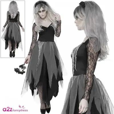 £19.99 • Buy Ladies Graveyard Bride Dress + Veil Halloween Zombie Fancy Dress Costume UK 8-26