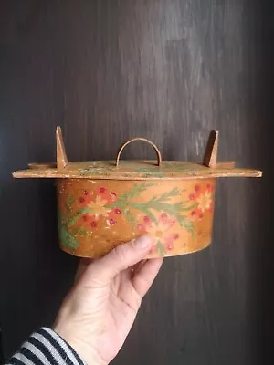 Antique Swedish Bent Wood Tine Rosemont Keepsake Box 1800s Nordic Folk Art • $219