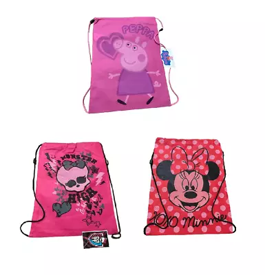 Girls Peppa Pig/Monster High/Minnie Mouse Drawstring Gym Bag Shoe PE School Bag • £2.99