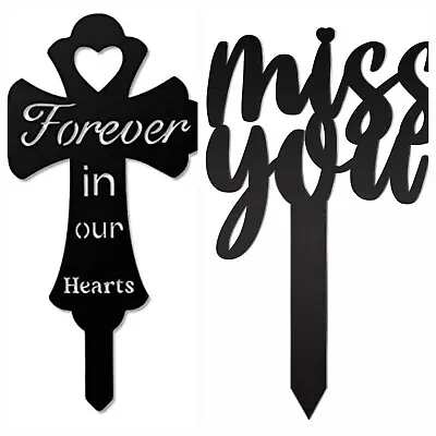 2 Pcs Metal Cross Miss You Memorial Grave Markers Graves Cemetery Decorations • $25