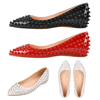 Rock Studs Flats Pointed Rivets Balletic Walking Women Slip On Shoes Plus Size • $59.99