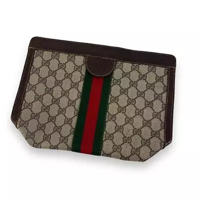 Authentic GUCCI Vintage Clutch Bag Pouch Sherry GG PVC Leather Brown MBa0268 • $137.99