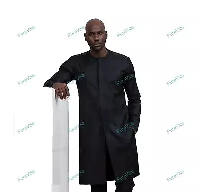 Mens Kurta Black Art Cotton Wedding Kurta Fancy Dress Traditional Kurta • $19.68