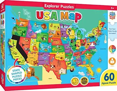 MasterPieces 60 Piece Educational Jigsaw Puzzle For - USA Map State Shaped - ... • $13.98