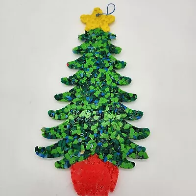 Vintage Popcorn Art Christmas Tree Decoration Melted Plastic Wall Hanging 11.5” • $19.95