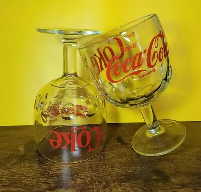 Vintage 16 Oz Coca-Cola Coke Goblet Glass- Lot Of 2 • $10.39