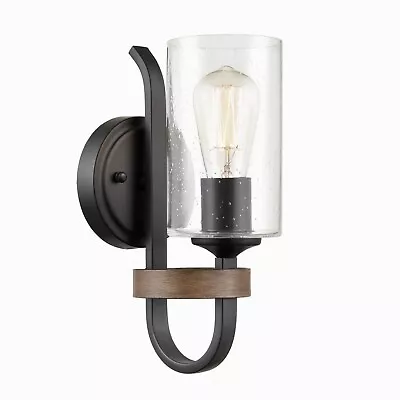 Industrial Seeded Cylindrical Glass Wall Sconce Farmhouse Wall Light • $80.99