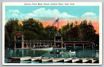 Central Park Boat House Central Park New York White Border Postcard • $8