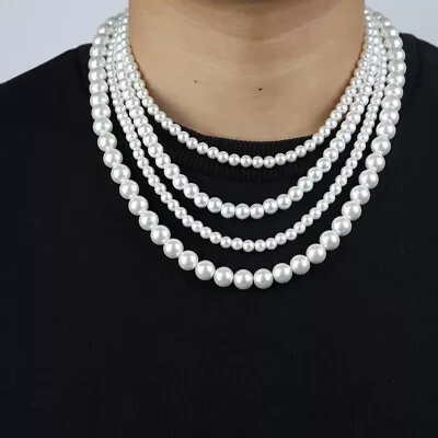 3 Types 925Sterling Silver White Pearl Beaded Chains Necklace For Men Women • $12.75