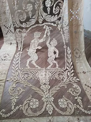 Antique Amazing French Linen Lace Embroiedry Figure Needle Wall Hanging Item162 • $269.10