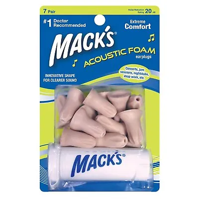 Mack's Acoustic Foam Ear Plugs With Free Travel Case (7 Pair) - Beige  • £7.95