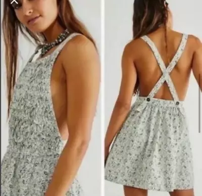 Sz Medium Free People Petunia Apron Boho Flowy Floral Mini Dress Bohemian Jumper • $19.99