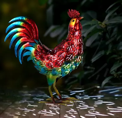 Solar Metal Rooster Animal Lights Garden Sculptures Art Outdoor Chicken Statue • $60.33