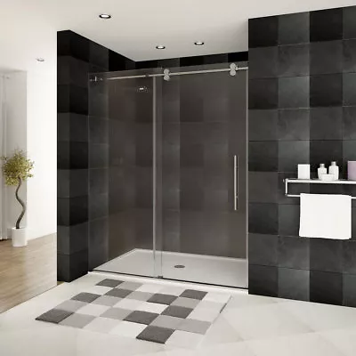 56-60 Wx79 H Frameless Sliding Shower Door ULTRA-D Brushed Nickel By LessCare • $934