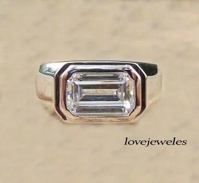 Lab-Created 2.50CT Bezel Set Emerald Cut Diamond Men's Wedding Ring 14K Gold FN! • $138