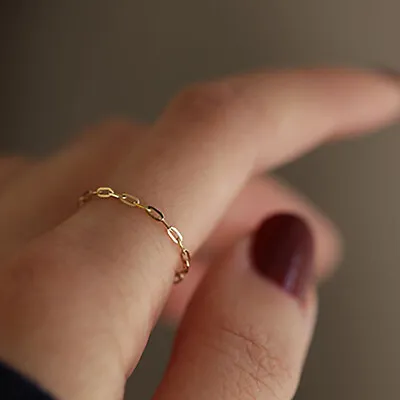 24K Gold Plated Solid 925 Sterling Silver Minimalism Golden Chain Ring Gift  • £4.99