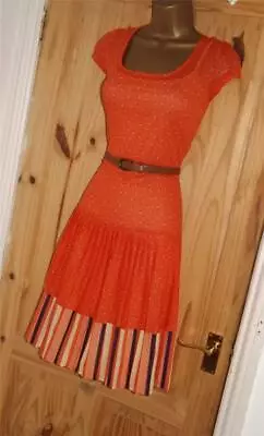 Orange Vintage Style Retro 50s 60s 70s Stretchy Repro Mad Men Tea Dress Sz 8 10 • £24