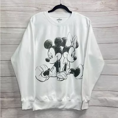 Disney Mickey Mouse And Minnie Mouse White Crewneck Sweatshirt Women's Size L • $40