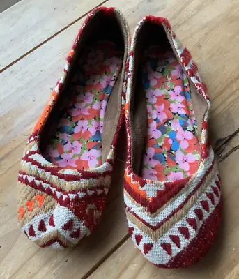 Tapestry Ballet Pumps Vintage Look  Size 4 Canvas Flat Ballerina Shoes Very Good • £4