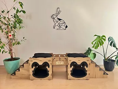 Wooden Rabbit House Bunny Castle Rabbit Furniture Wooden Bunny Bed QPRPET • $180