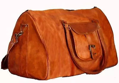 20'' Travel Weekend Overnight Bag Men's Gym Duffel Use Genuine Leather Vintage • $101.10