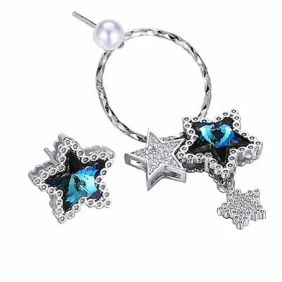 925 Sterling Silver Women Dangling Drop Blue Star Stud Earrings Gifts For Girl • $21.99