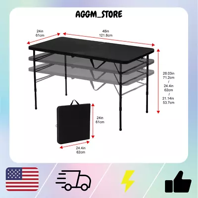 $34.88 • Buy Folding Table, 4 Foot Fold-In-Half Adjustable Table, Easy Transport, Rich Black