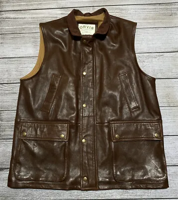ORVIS Munitions Lambskin Vest Brown Soft Leather Hunting Shooting Fishing Sz L • $121.49