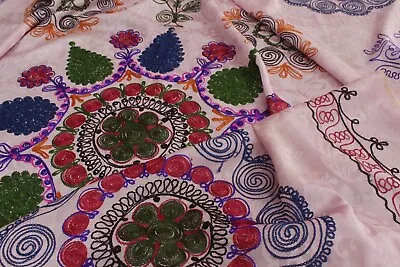 Vintage Pink Suzani FabricUzbek Tapestry Wall Hangingembroidered Bedspread • $82.99