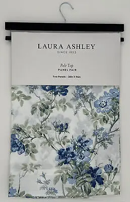 Laura Ashley Pole Top Blossom Dance Floral Drapes Curtains (2) ~ 38 X 96 ~ Blue • $69.95