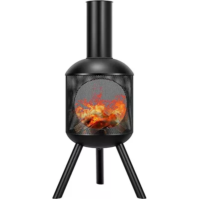 46'' Chiminea Outdoor Fireplace Cold-Rolled Steel Wood Burning Fire Pit & Poker • $89.99